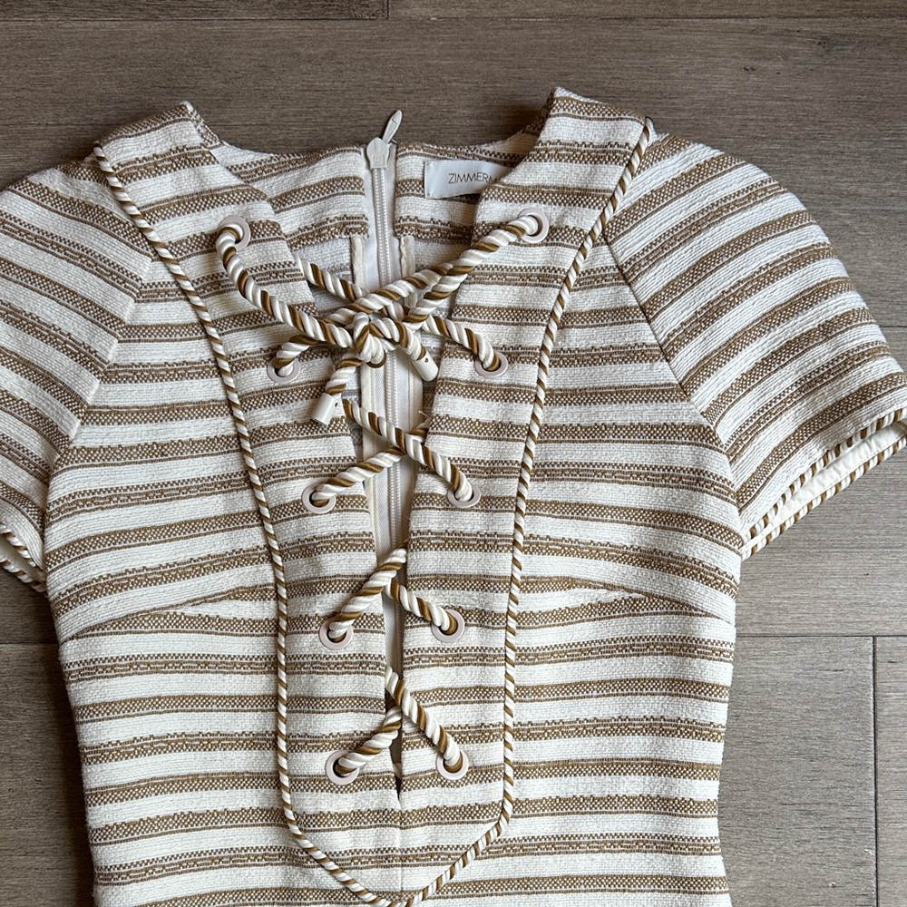 Zimmerman Lace-Up Striped Cotton-Blend Mini Dress - Picture 5 of 8